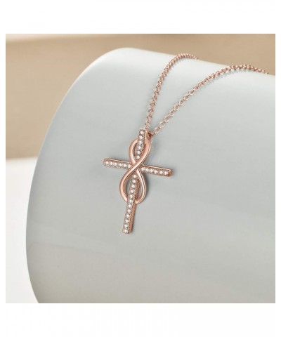 Infinity Cross Necklaces 925 Sterling Silver Cross Infinity Jewelry for Women 2- Rose Gold $8.09 Necklaces