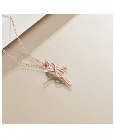 Infinity Cross Necklaces 925 Sterling Silver Cross Infinity Jewelry for Women 2- Rose Gold $8.09 Necklaces