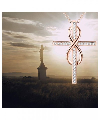 Infinity Cross Necklaces 925 Sterling Silver Cross Infinity Jewelry for Women 2- Rose Gold $8.09 Necklaces