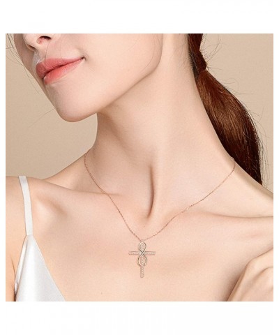 Infinity Cross Necklaces 925 Sterling Silver Cross Infinity Jewelry for Women 2- Rose Gold $8.09 Necklaces