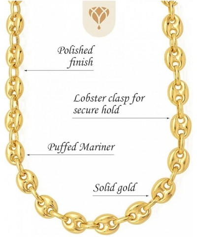 14k REAL Yellow Gold 4.7mm, 6.9, OR 11.00mm Shiny Puffed SOLID Mariner Chain Necklace or Bracelet Bangle for Pendants and Cha...