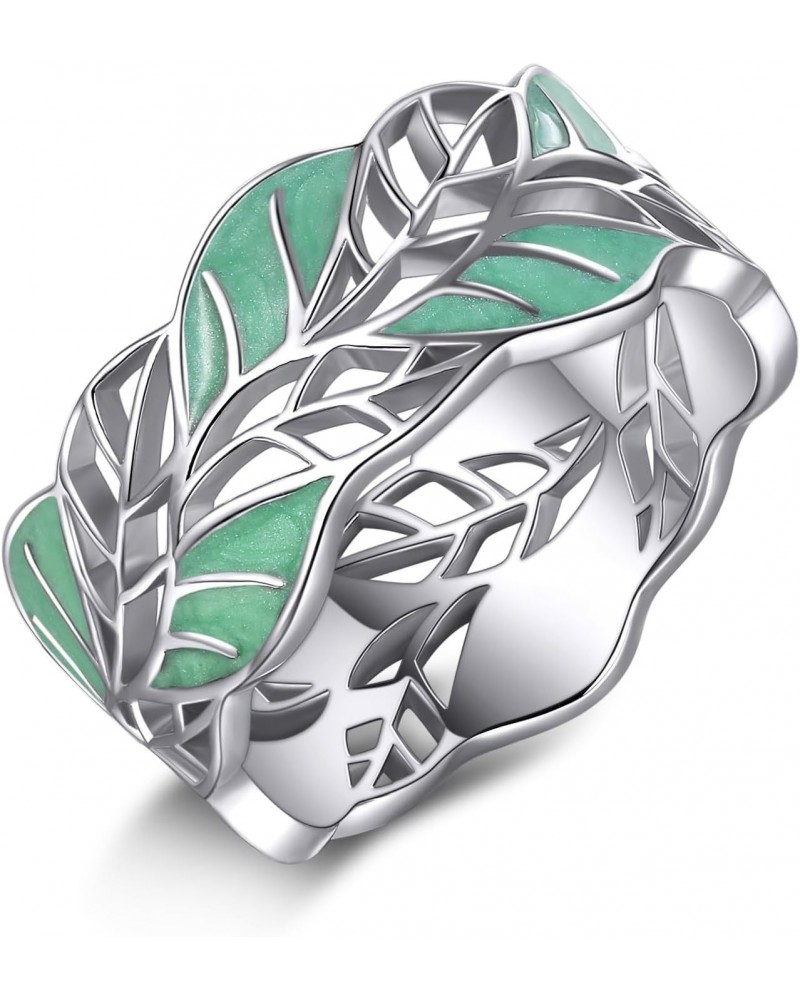 Leaf Ring Sterling Silver Enamel Green Rings Nature Rings Olive Leaf Rings Jewelry for Women Mother Mom Wife Girls Size 8 $14...