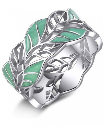 Leaf Ring Sterling Silver Enamel Green Rings Nature Rings Olive Leaf Rings Jewelry for Women Mother Mom Wife Girls Size 8 $14...