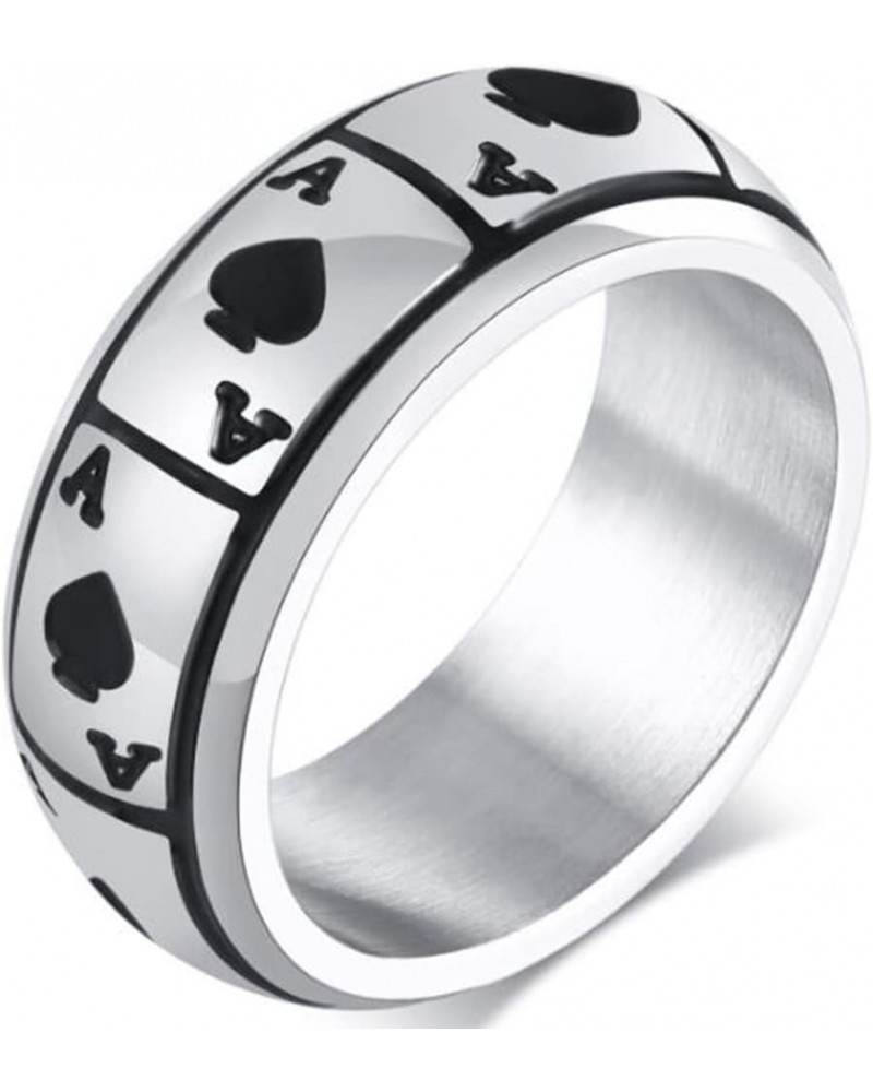 8mm Stainless Steel Back Ace Spade Poker Wedding Games Promise Statement Cocktail Party Biker Ring Silver $5.00 Rings