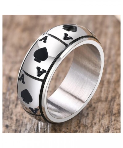 8mm Stainless Steel Back Ace Spade Poker Wedding Games Promise Statement Cocktail Party Biker Ring Silver $5.00 Rings