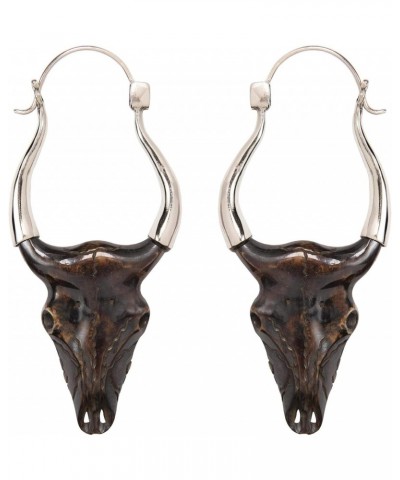 Women's 925 Sterling Silver Hand Carved Bone Long Buffalo Skull Tribal Boho Earrings $29.86 Earrings