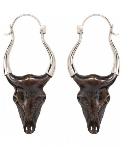 Women's 925 Sterling Silver Hand Carved Bone Long Buffalo Skull Tribal Boho Earrings $29.86 Earrings