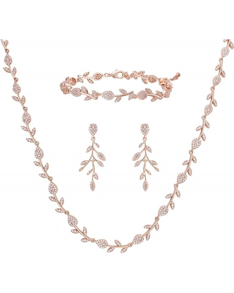 Cubic Zirconia Wedding Jewelry Sets for Bride Bridesmaids, Crystal Leaf Vine Bridal Earrings and Necklace Set for Women Jewel...