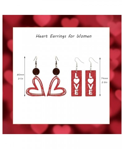 Red Heart Earrings Glitter Cute Big Red Heart Statement Drop Dangle Earrings for Women Girls F-2Pairs $6.88 Earrings