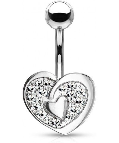 Surgical Steel Fancy Pave CZ Double Heart Belly Button Ring Silver Tone $9.34 Body Jewelry