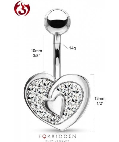 Surgical Steel Fancy Pave CZ Double Heart Belly Button Ring Silver Tone $9.34 Body Jewelry