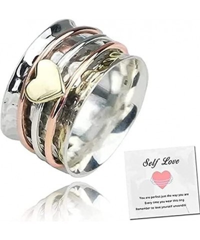 Self Love Fidget Heart Ring for Women, Spinner Silver Reduces Anxiety Wide Band Rings Birthday Gift with Card for Girls Jewel...