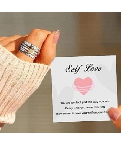 Self Love Fidget Heart Ring for Women, Spinner Silver Reduces Anxiety Wide Band Rings Birthday Gift with Card for Girls Jewel...