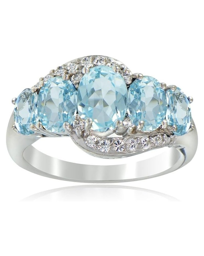 Sterling Silver Blue Topaz & White Topaz 5-Stone Wide Band Ring for Women, Size 5-10 $18.52 Rings