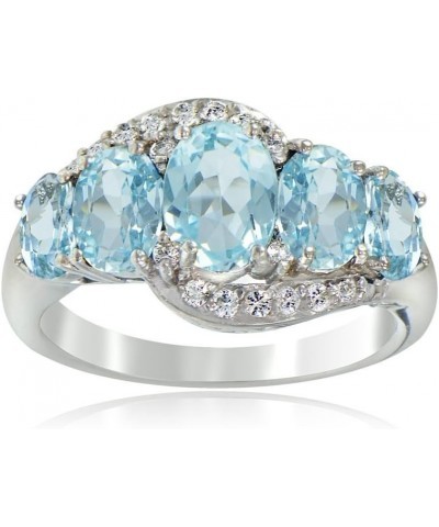 Sterling Silver Blue Topaz & White Topaz 5-Stone Wide Band Ring for Women, Size 5-10 $18.52 Rings