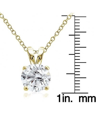 925 Sterling Silver Cubic Zirconia Round Solitaire Necklace for Women Teen Girls, Silver, Yellow Gold, Rose Gold 10mm-Yellow ...