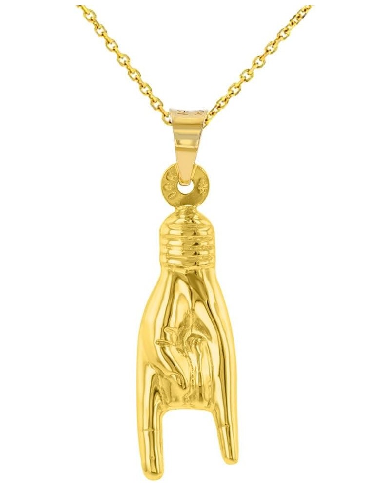 14K Yellow Gold Hand Charm Mano Cornuto Good Luck Sign Pendant Necklace 16.0 Inches $62.35 Necklaces