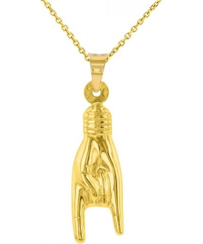 14K Yellow Gold Hand Charm Mano Cornuto Good Luck Sign Pendant Necklace 16.0 Inches $62.35 Necklaces