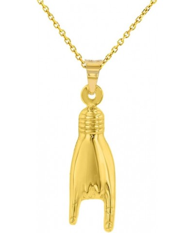 14K Yellow Gold Hand Charm Mano Cornuto Good Luck Sign Pendant Necklace 16.0 Inches $62.35 Necklaces