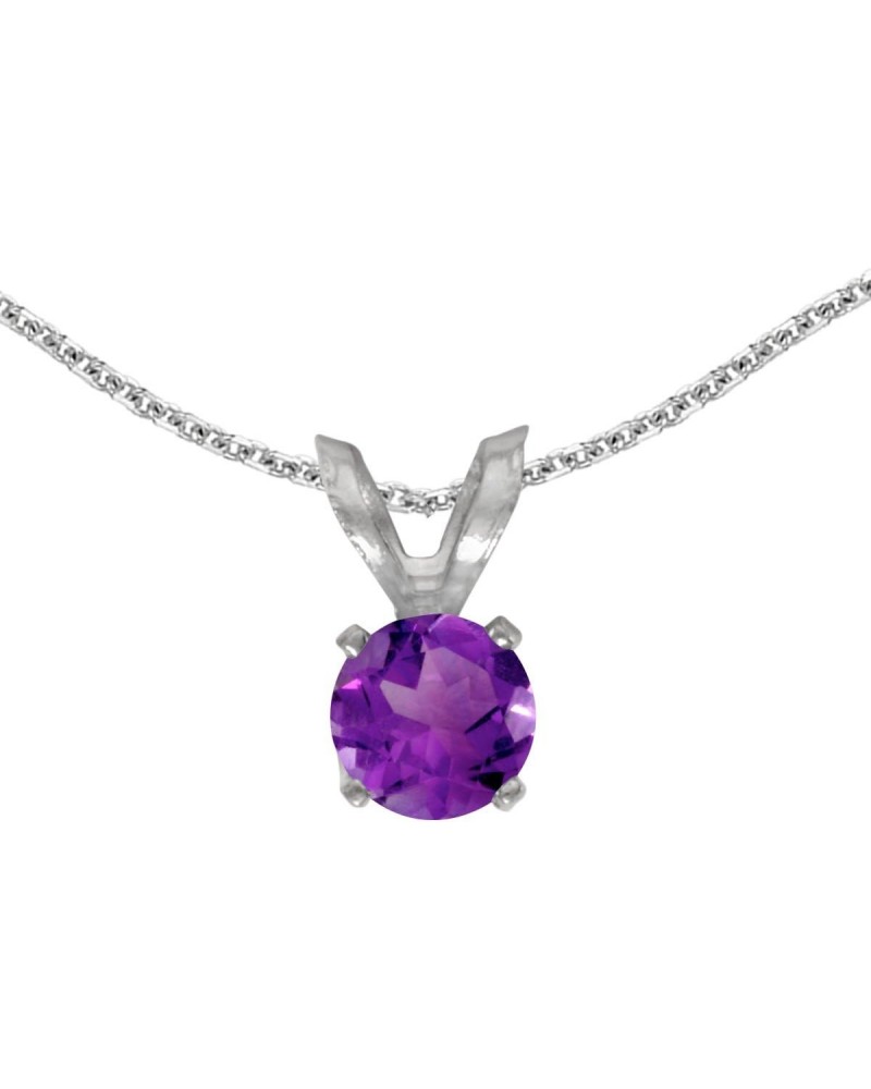 14k White Gold Round Amethyst Pendant with 18" Chain $47.50 Necklaces