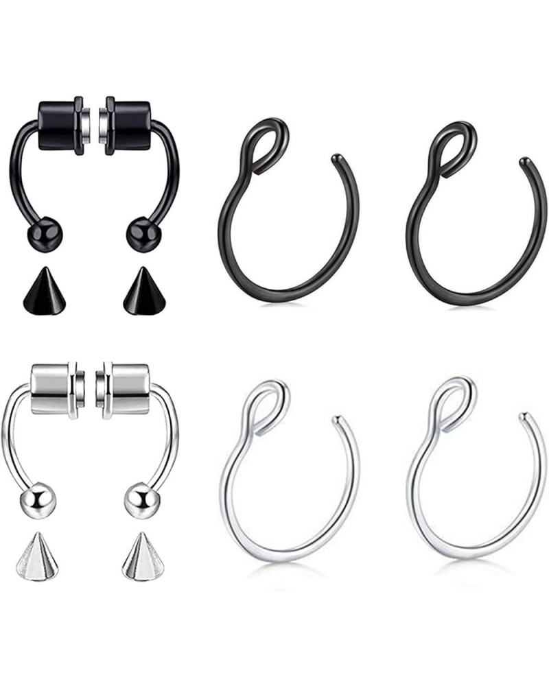 Non Piercing Magnetic Septum Nose Ring for Women Stainless Steel Hoop Reusable Fake Nose Jewelry Gold-Black-Sliver $6.15 Body...