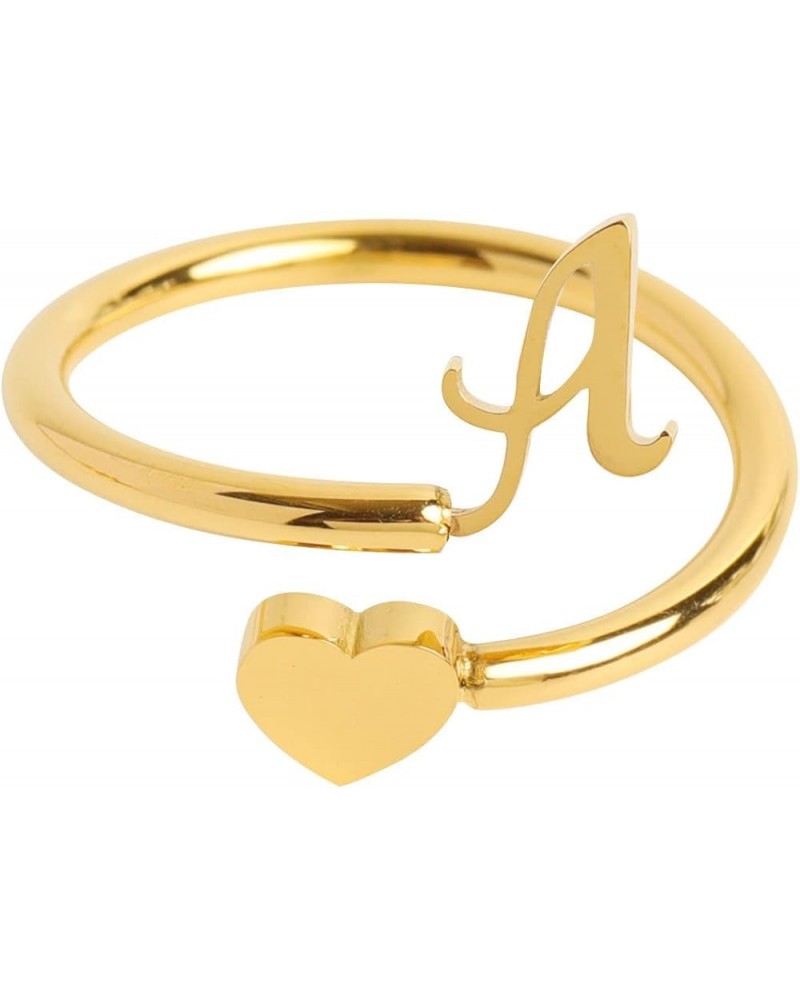 Gold Plated Initial Heart Ring Stackable Rings for Women, Adjustable Ring Heart Initial Rings for Women Teen Girls A $5.82 Rings