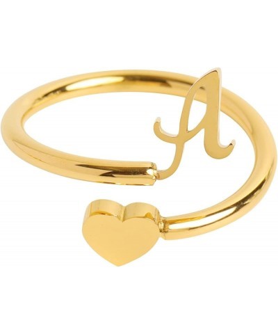 Gold Plated Initial Heart Ring Stackable Rings for Women, Adjustable Ring Heart Initial Rings for Women Teen Girls A $5.82 Rings