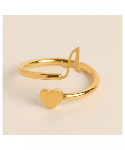 Gold Plated Initial Heart Ring Stackable Rings for Women, Adjustable Ring Heart Initial Rings for Women Teen Girls A $5.82 Rings