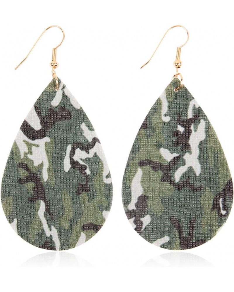 Bohemian Fun Print Leatherette Geometric Drop Earrings - Lightweight Faux Leather Marquise, Floral Teardrop, Leopard Camo Dan...