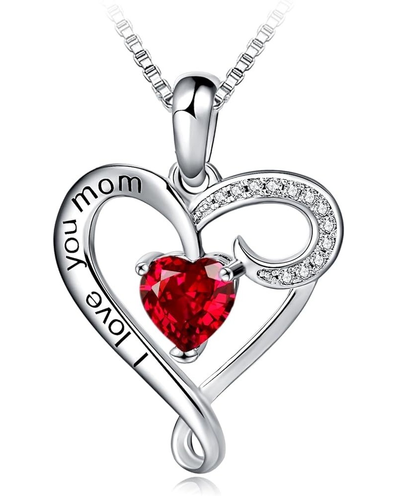 Mother's Birthday Gift I Love You Mom S925 Sterling Silver Heart Pendant Necklace Red $13.86 Necklaces