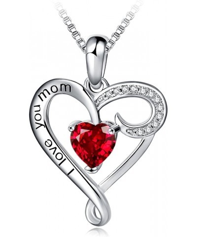 Mother's Birthday Gift I Love You Mom S925 Sterling Silver Heart Pendant Necklace Red $13.86 Necklaces