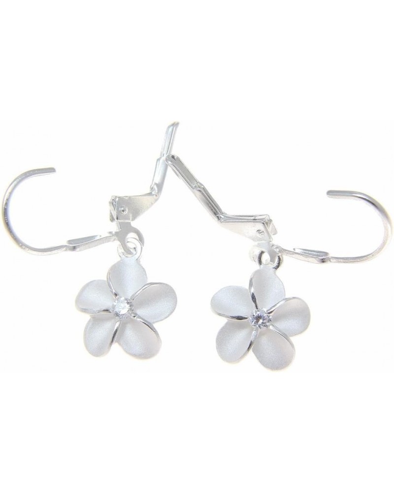 Sterling silver 925 Hawaiian plumeria flower cz leverback earrings 10mm $15.67 Earrings