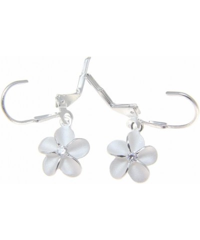 Sterling silver 925 Hawaiian plumeria flower cz leverback earrings 10mm $15.67 Earrings