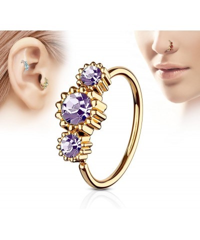 3 Round CZ Set Rose Gold IP Plated 316L Surgical Steel WildKlass Hoop Ring for Nose & Ear Cartilage Tanzanite $8.50 Body Jewelry