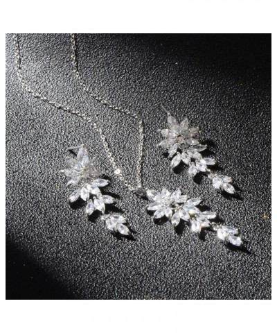 Wedding Jewelry Set for Brides - Women's Sterling Silver Bridal Cubic Zirconia CZ Rhinestone Diamond Leaf Flower Floral Clust...