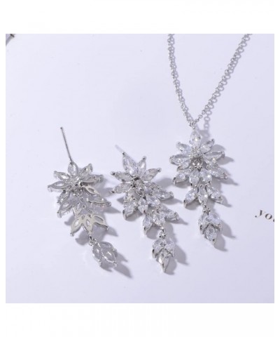 Wedding Jewelry Set for Brides - Women's Sterling Silver Bridal Cubic Zirconia CZ Rhinestone Diamond Leaf Flower Floral Clust...