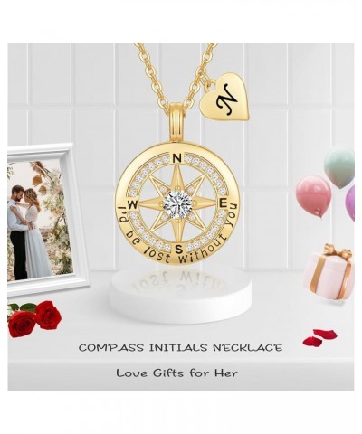 Gold Compass Necklace Pendant Jewelry for Women Anniversary Birthday Gift for Her Girlfriend Wife on Christmas Valentines Day...