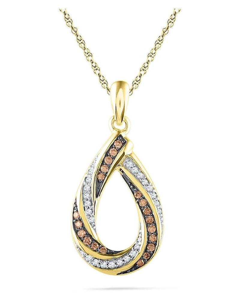 Solid 10k Yellow Gold Round Chocolate Brown and White Diamond Channel Set Pear Pendant (1/4 cttw) $177.76 Pendants