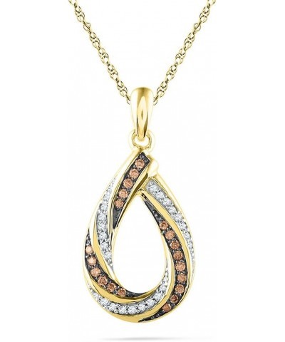 Solid 10k Yellow Gold Round Chocolate Brown and White Diamond Channel Set Pear Pendant (1/4 cttw) $177.76 Pendants