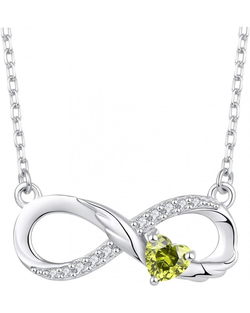 Infinity Necklace 925 Sterling Silver Angel Wings Heart Birthstone Necklace for Women 08-Peridot-Aug-Silver Wings $32.99 Neck...