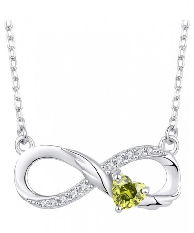 Infinity Necklace 925 Sterling Silver Angel Wings Heart Birthstone Necklace for Women 08-Peridot-Aug-Silver Wings $32.99 Neck...