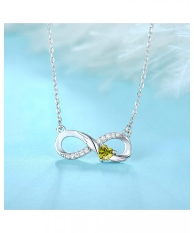 Infinity Necklace 925 Sterling Silver Angel Wings Heart Birthstone Necklace for Women 08-Peridot-Aug-Silver Wings $32.99 Neck...