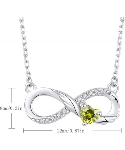 Infinity Necklace 925 Sterling Silver Angel Wings Heart Birthstone Necklace for Women 08-Peridot-Aug-Silver Wings $32.99 Neck...