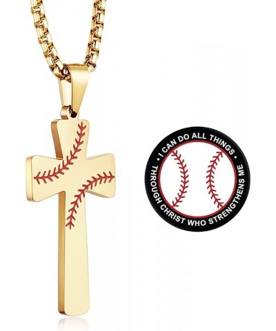 Baseball Football Cross Necklace Bracelets I CAN DO All Things Strength Bible Verse Stainless Steel Pendant for Boys Men Base...