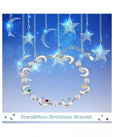 Personalized Mother Bracelet for Women Custom Star Moon Bangle Bracelets with Simulated Birthstones Engraved Name Link Charm ...