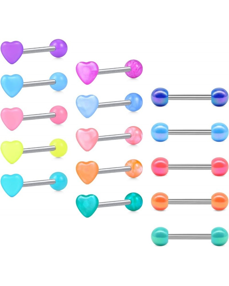 14G Stainless Steel Tongue Rings Straight Barbells Heart Shape Rose Shape Tongue Piercing Jewelry Color B $8.24 Body Jewelry