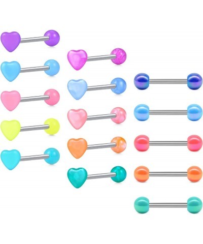 14G Stainless Steel Tongue Rings Straight Barbells Heart Shape Rose Shape Tongue Piercing Jewelry Color B $8.24 Body Jewelry