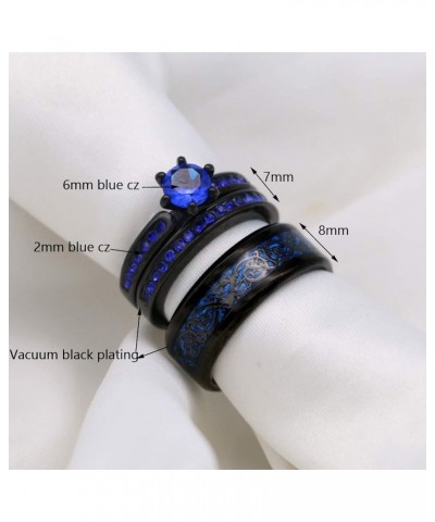 Couple Rings Black Plated Round cut Blue Cz Womens Wedding Ring Sets Stainless Steel Men Wedding Band Blue1 Men size7 $9.40 B...