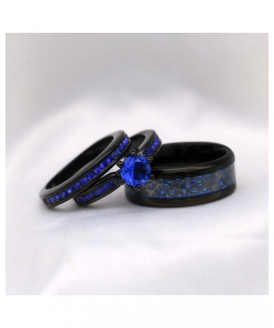 Couple Rings Black Plated Round cut Blue Cz Womens Wedding Ring Sets Stainless Steel Men Wedding Band Blue1 Men size7 $9.40 B...