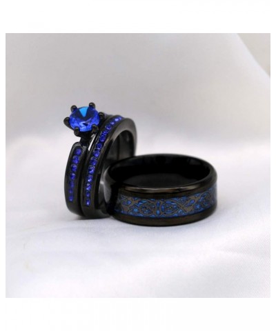 Couple Rings Black Plated Round cut Blue Cz Womens Wedding Ring Sets Stainless Steel Men Wedding Band Blue1 Men size7 $9.40 B...